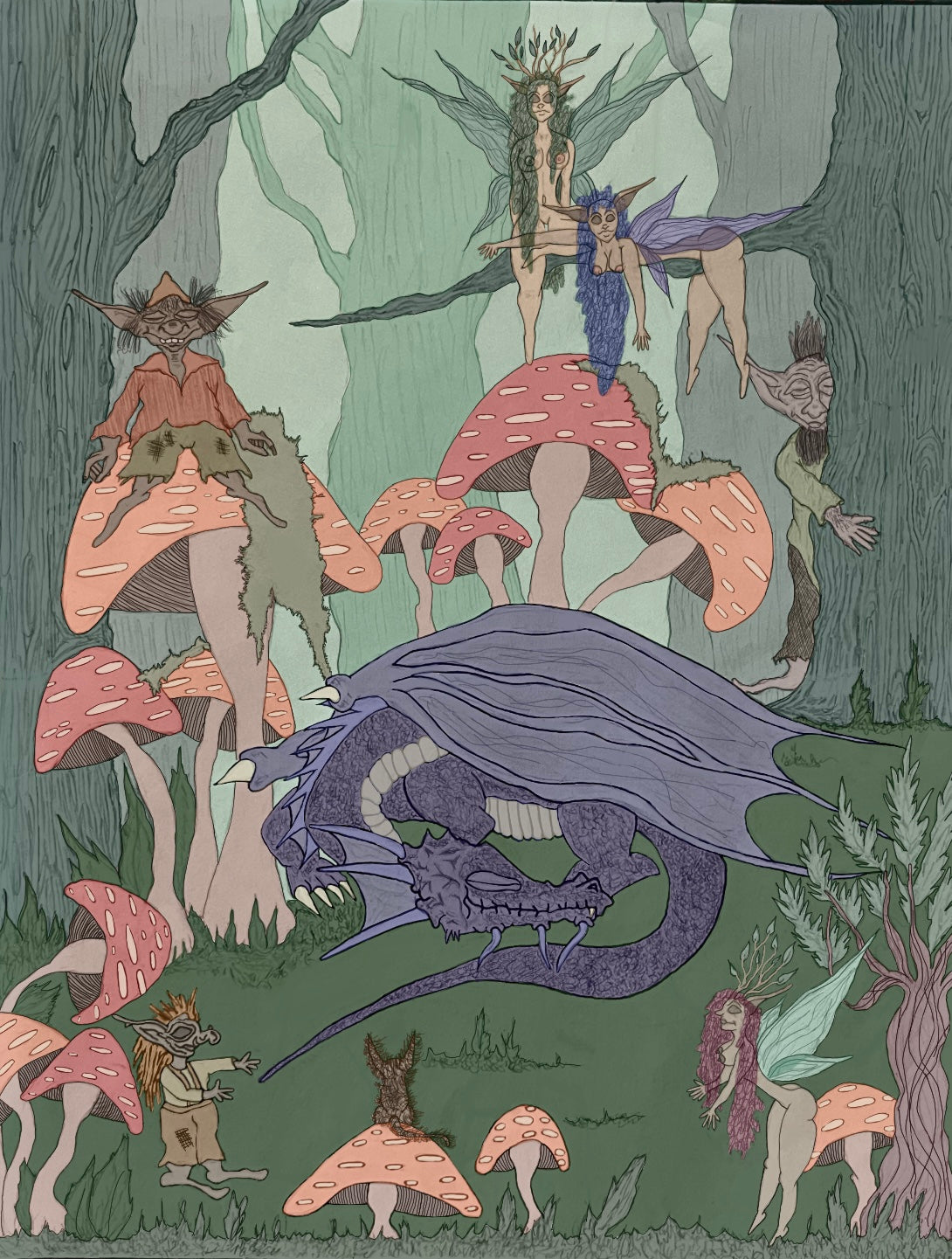 Under the mushrooms